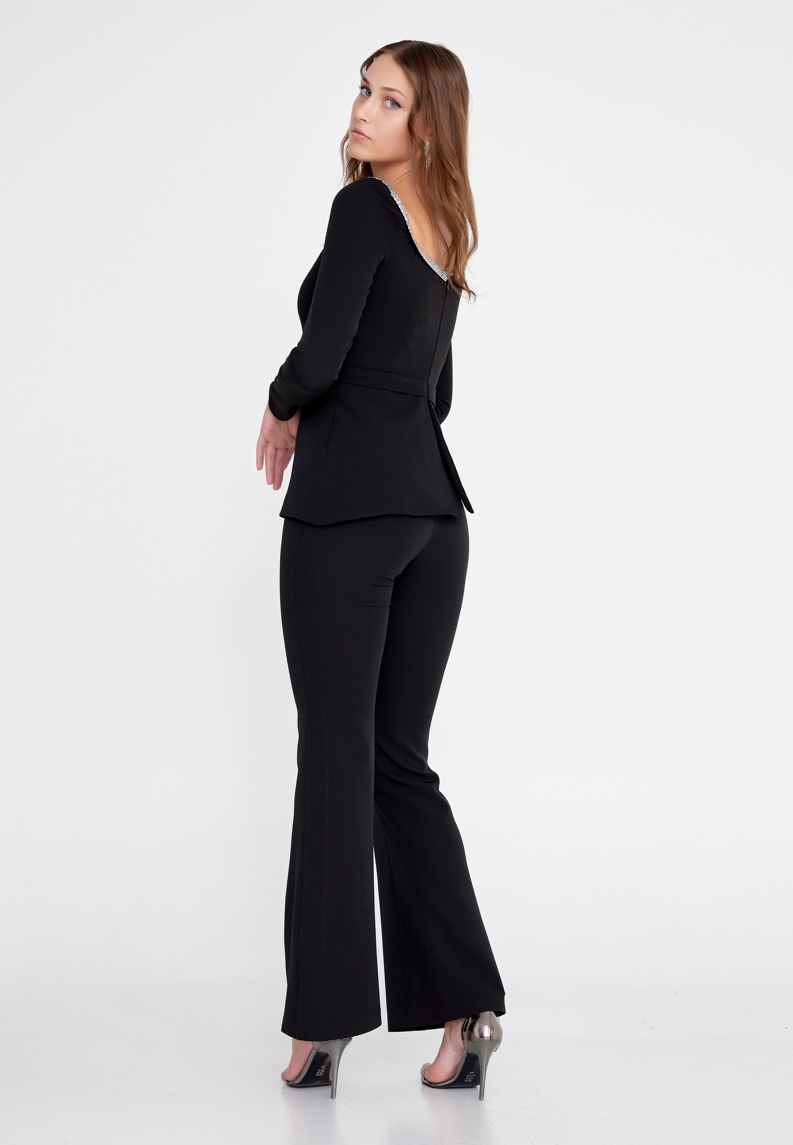 NANZ long sleeve crepe regular fit regular evening jumpsuit black.