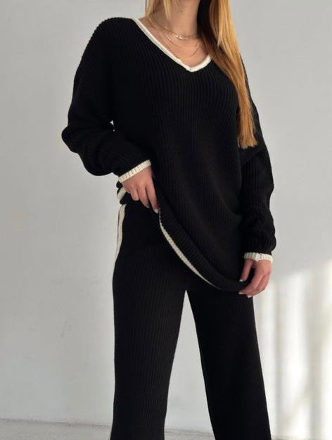 NANZ oversize knitted co ord set with edge line in black