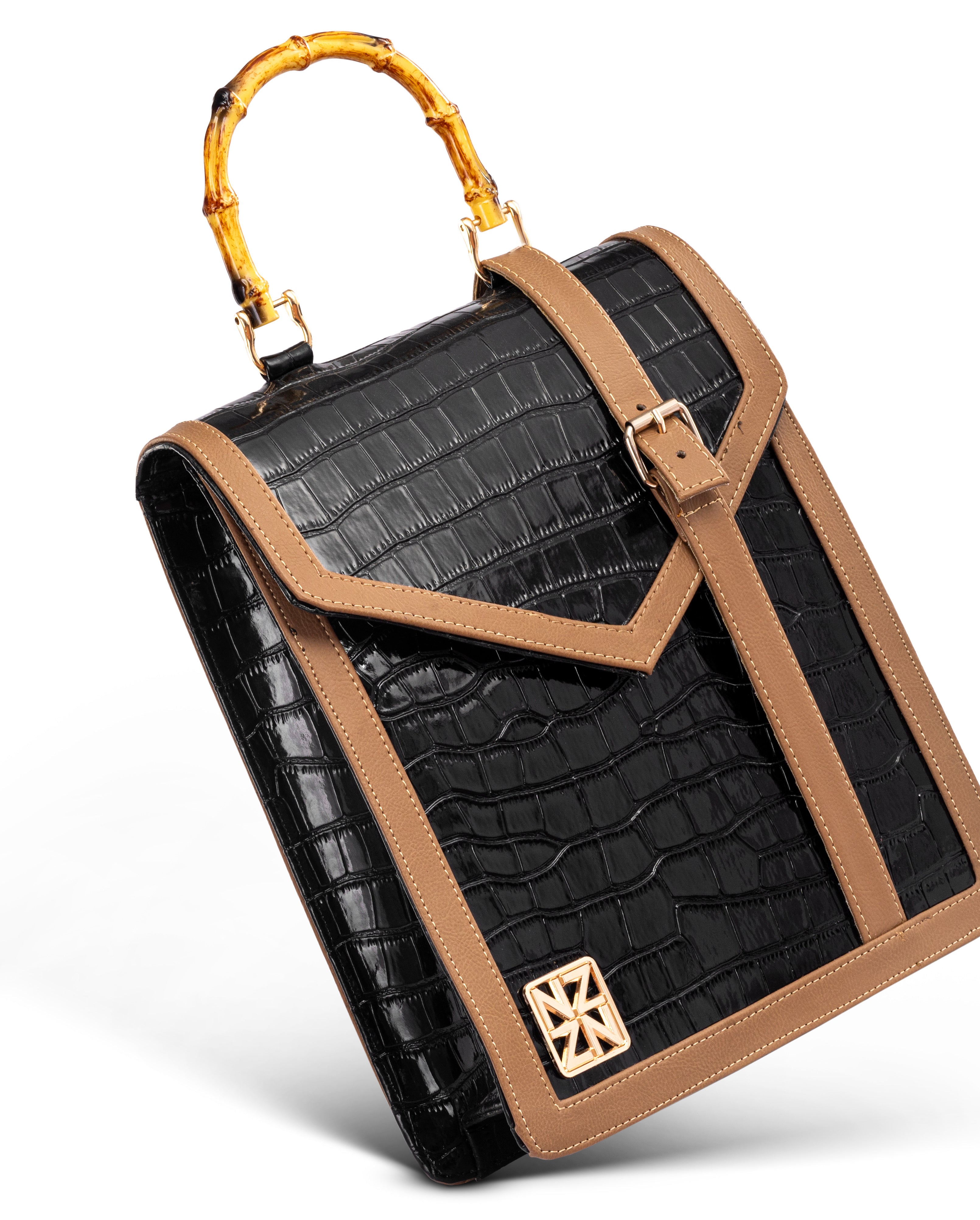 NANZ HERITAGE BAMBOO HANDBAG - Black