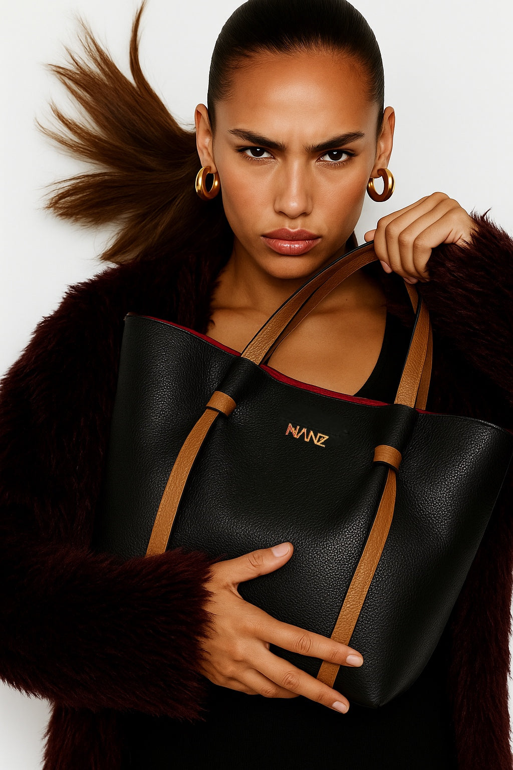 NANZ Élodie Noir Tan Leather Handbag
