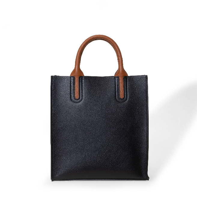 NANZ Milano Pebbled Leather Compact Tote - Black