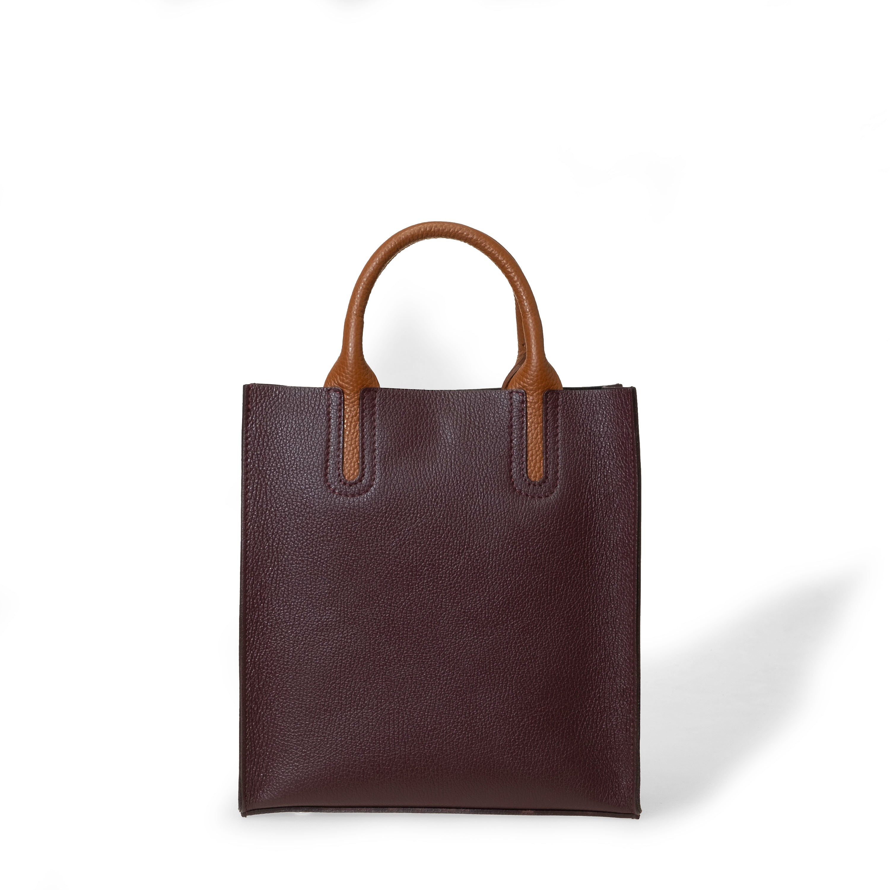 NANZ Milano Pebbled Leather Compact Tote - Burgundy