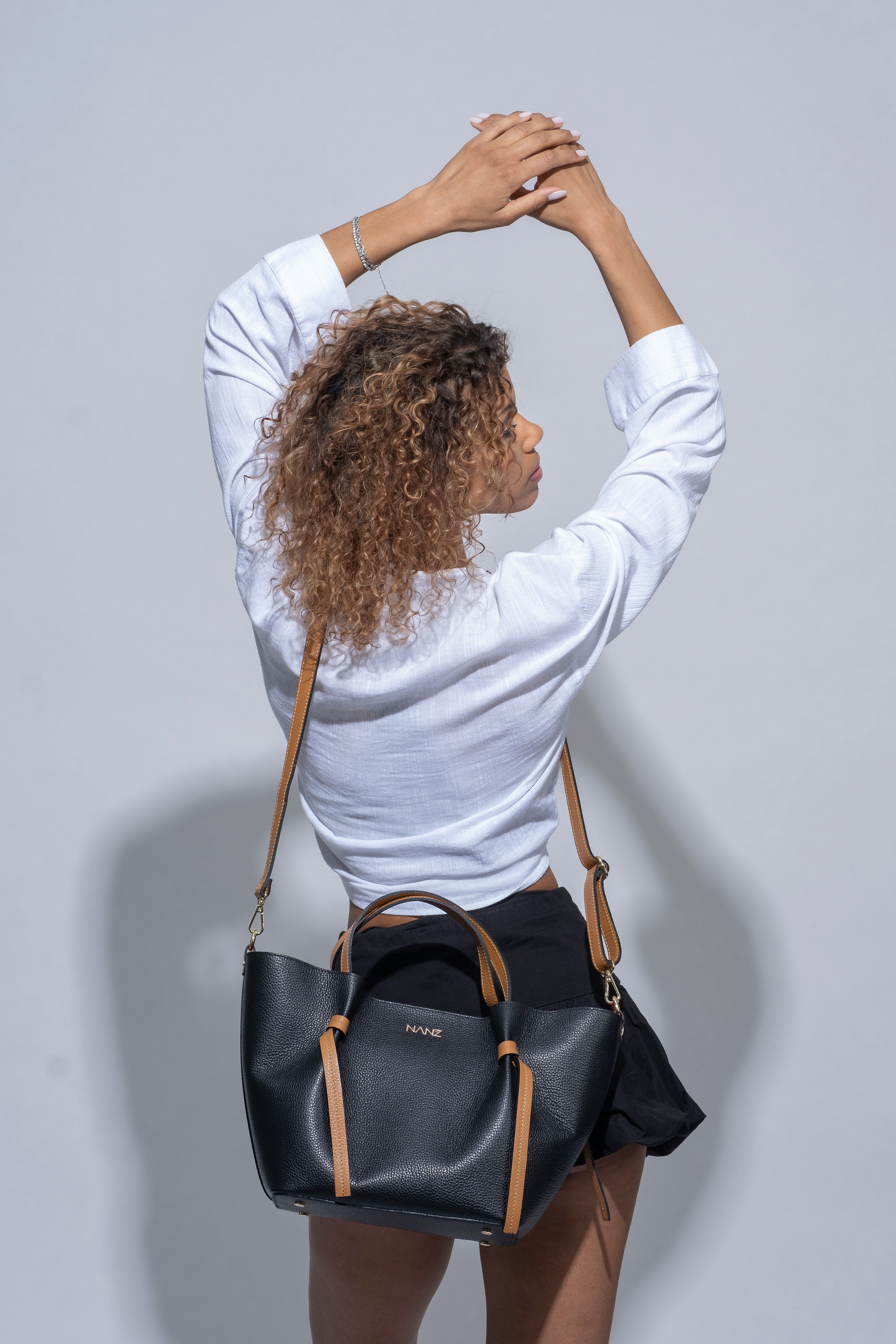 NANZ Élodie Noir Tan Leather Handbag
