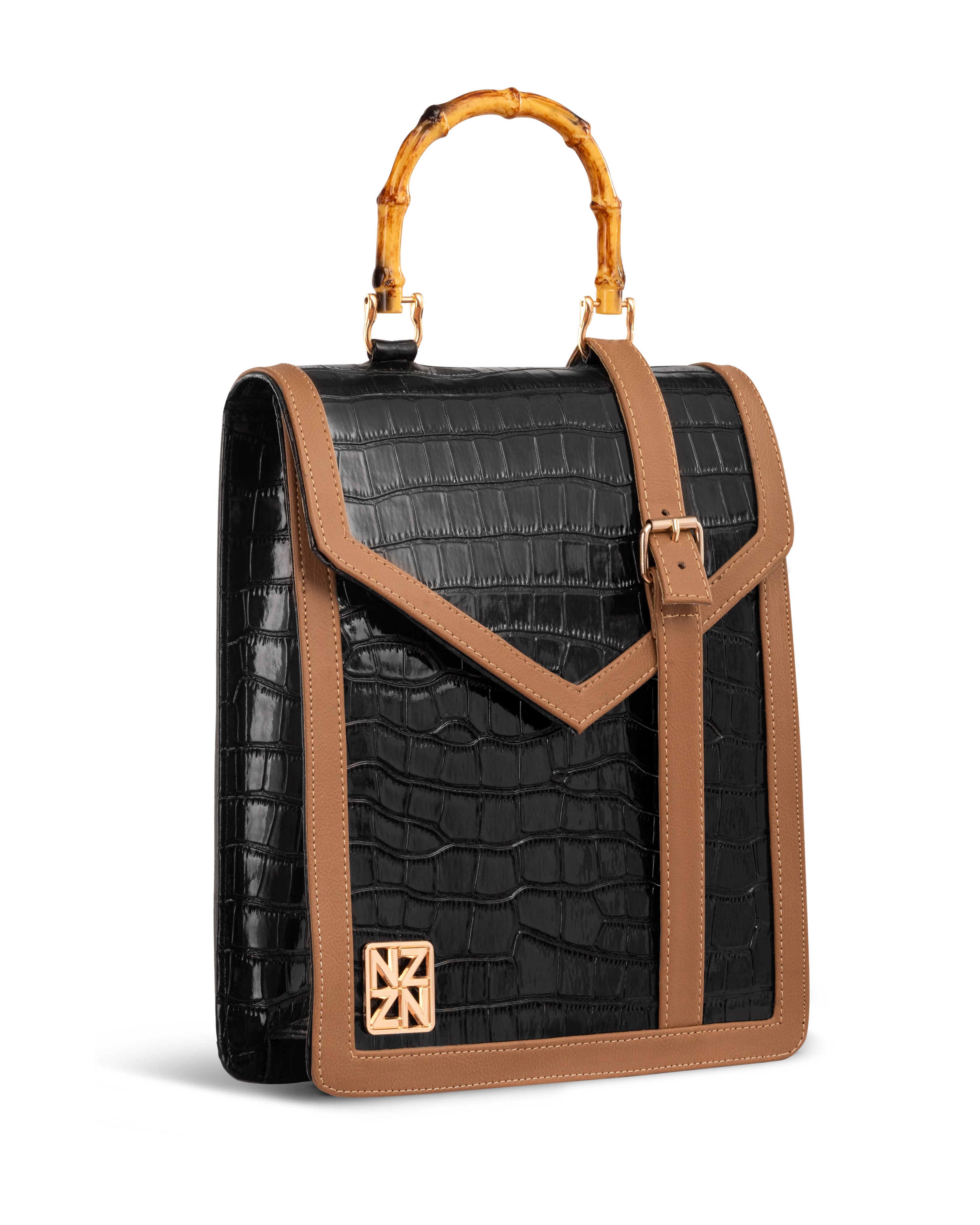 NANZ HERITAGE BAMBOO HANDBAG - Black
