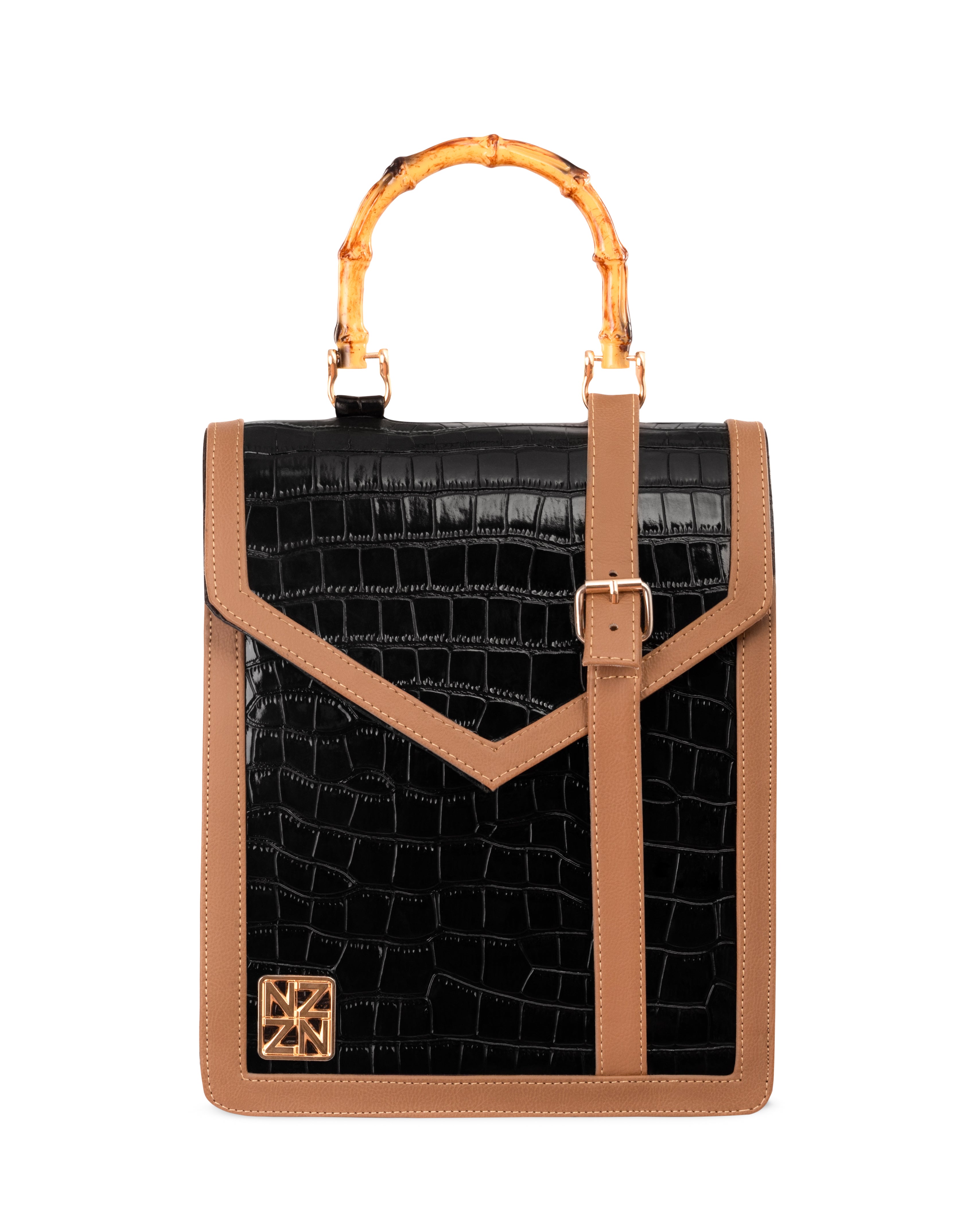 NANZ HERITAGE BAMBOO HANDBAG - Black