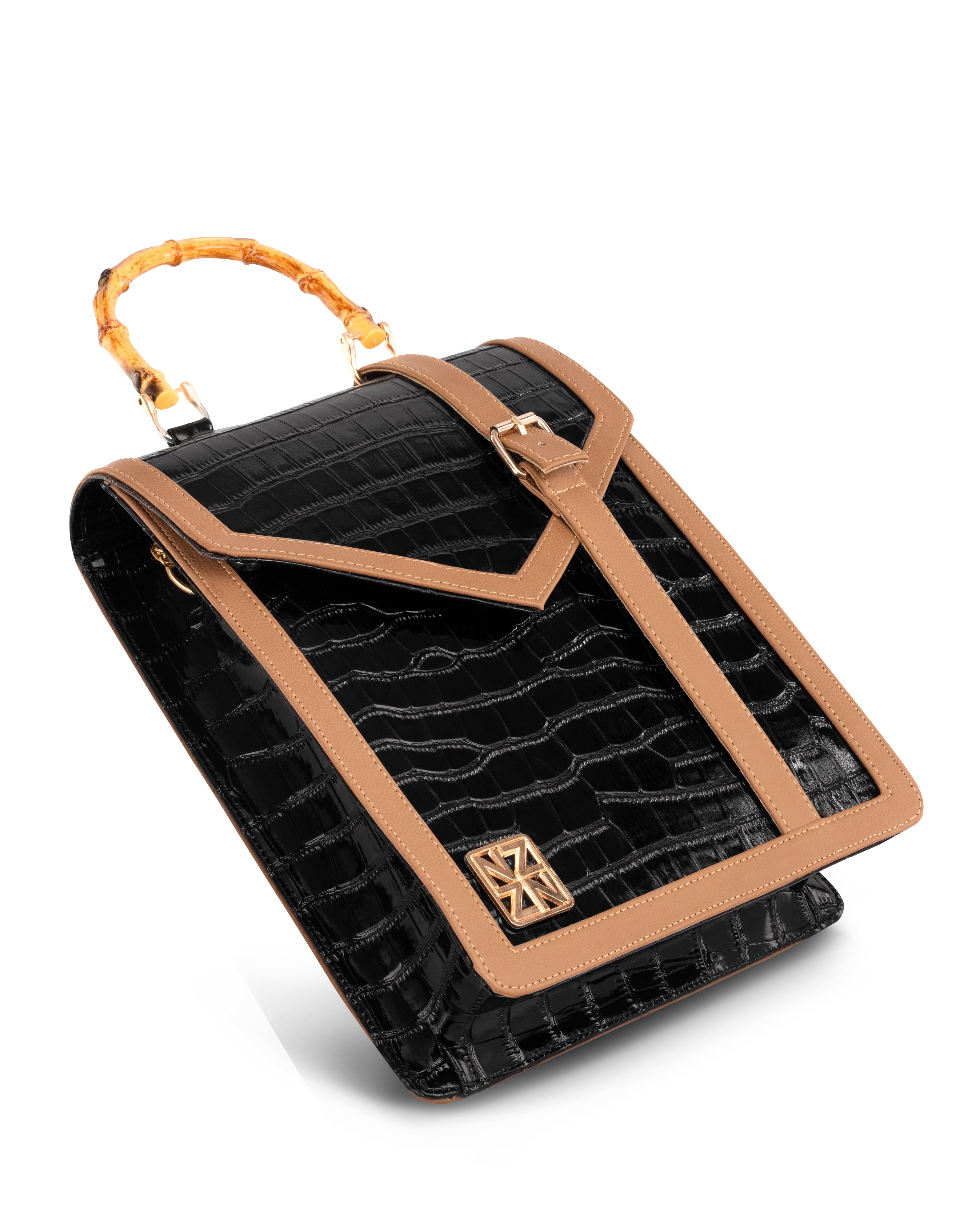 NANZ HERITAGE BAMBOO HANDBAG - Black