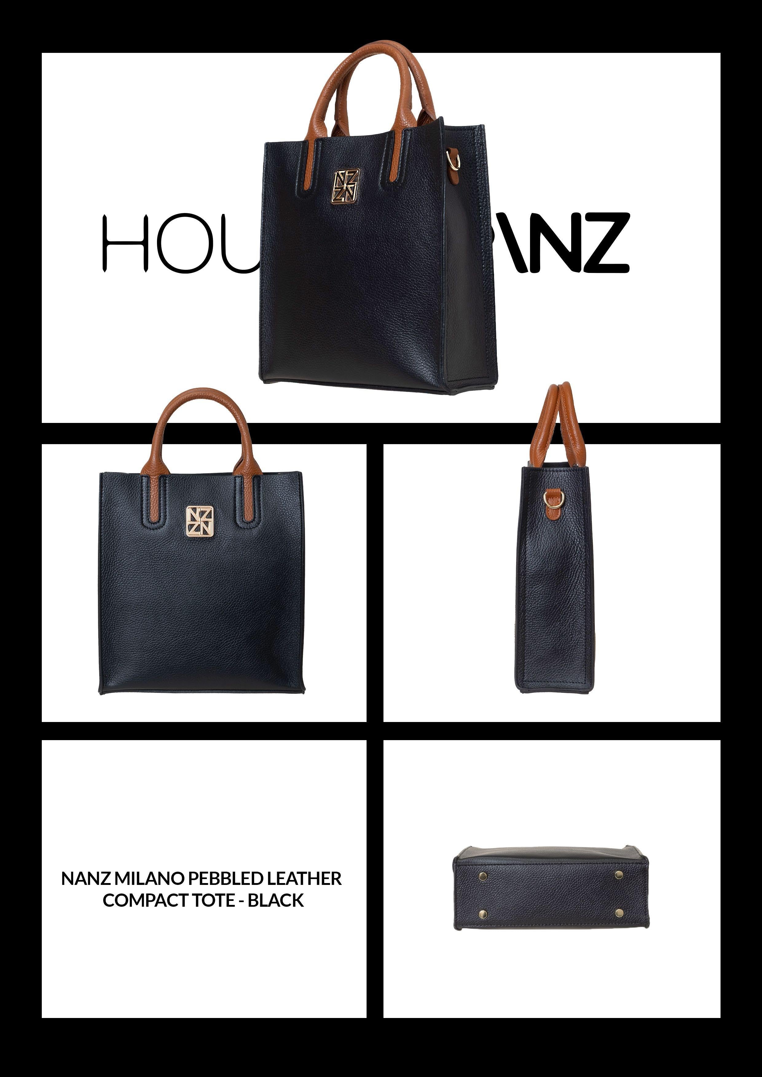 NANZ Milano Pebbled Leather Compact Tote - Black
