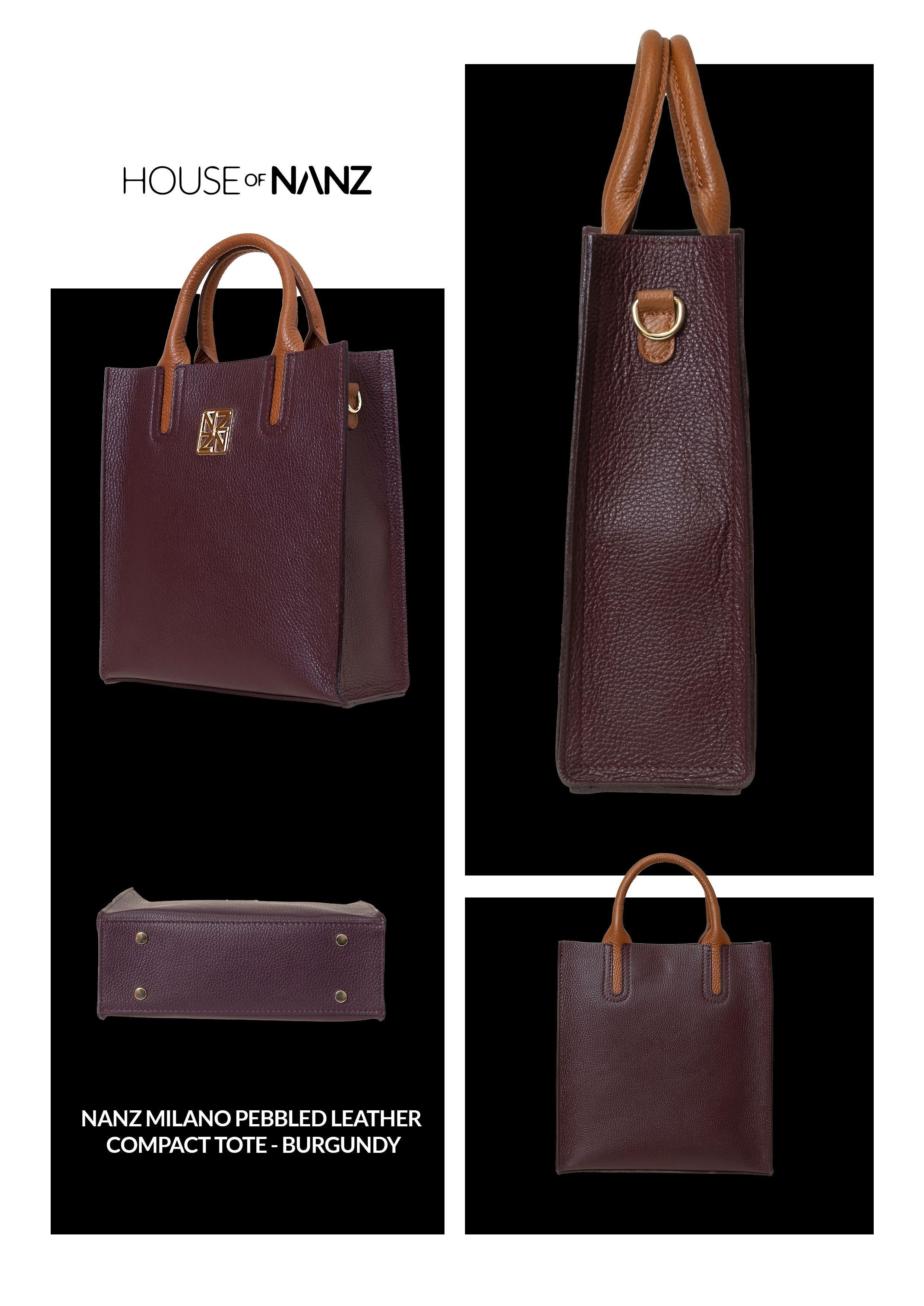 NANZ Milano Pebbled Leather Compact Tote - Burgundy