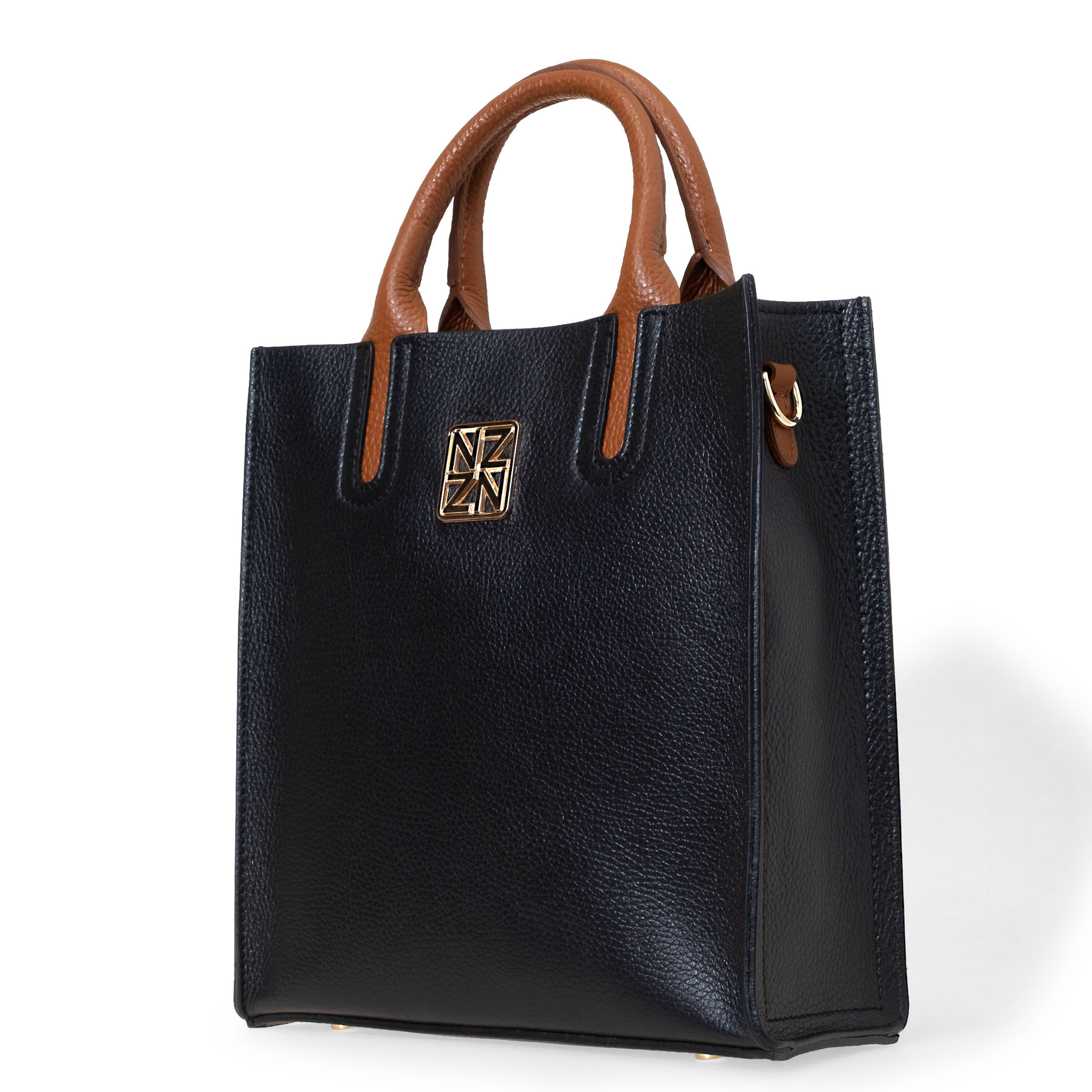 NANZ Milano Compacte Tote van Gekorreld Leer - Zwart