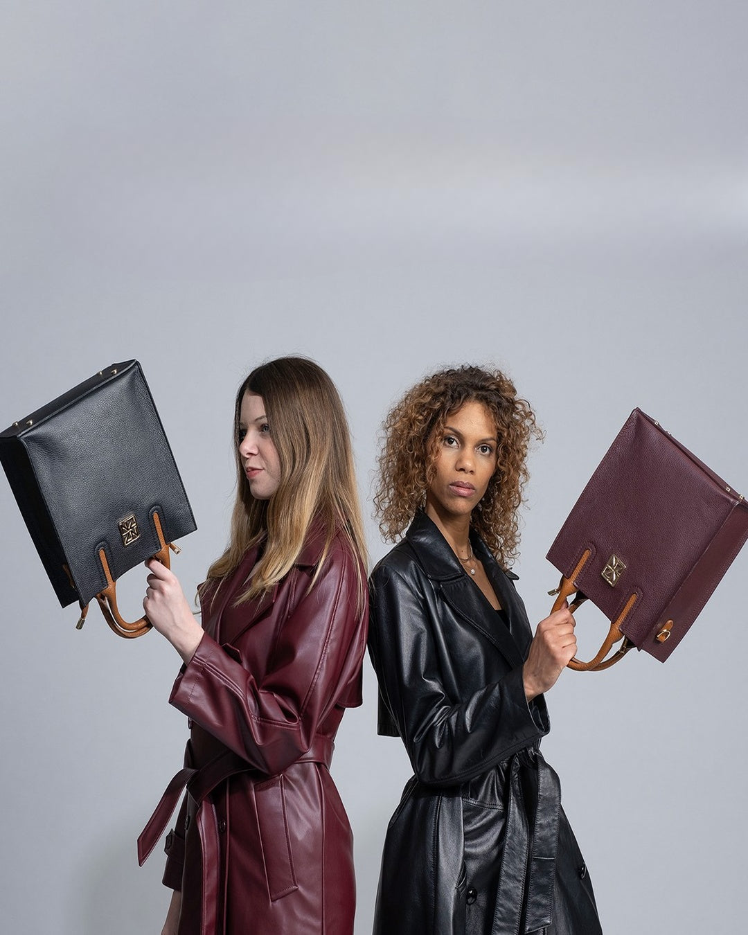 NANZ Milano Pebbled Leather Compact Tote - Burgundy