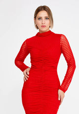 Long Sleeve Mini Chiffon Bodycon Regular Red Evening Dress