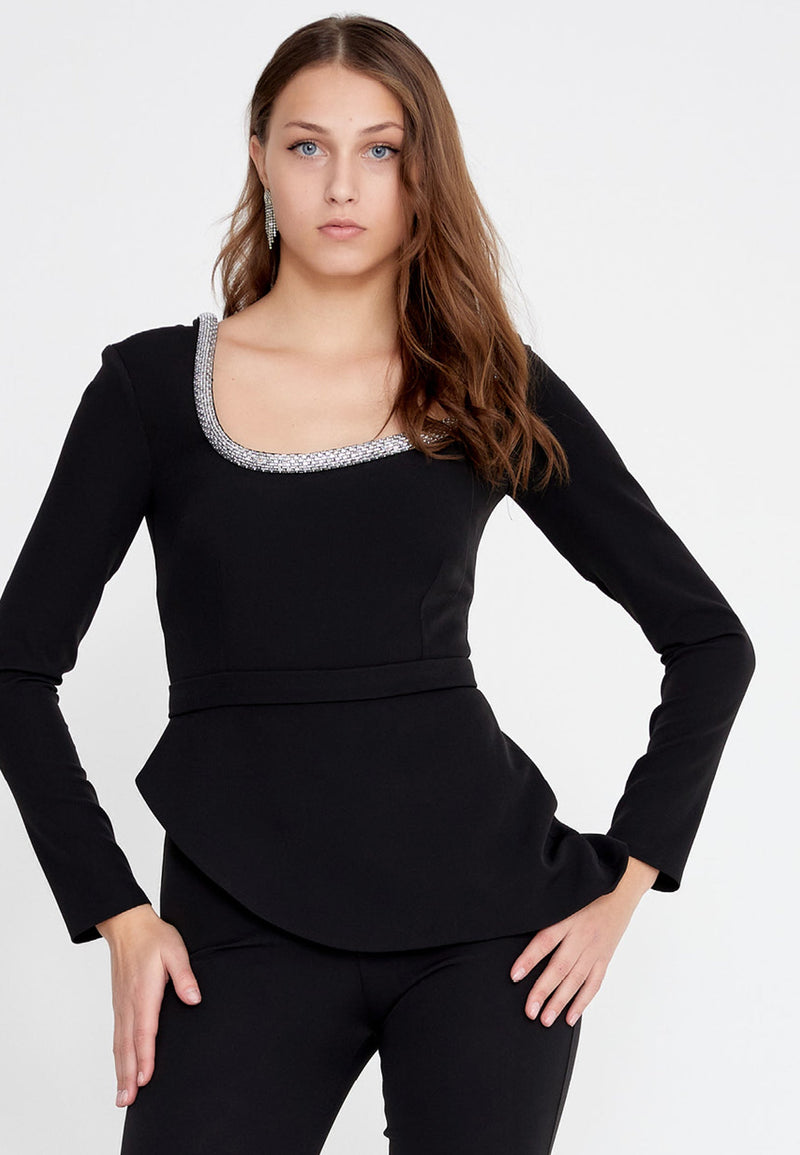 Long Sleeve Crepe Regular Fit Regular evening jumpsuit black.