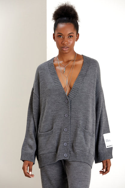 NANZ oversize knitted cardigan and wide trousers co ord set in grey