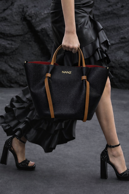NANZ Élodie Noir Tan Leather Handbag