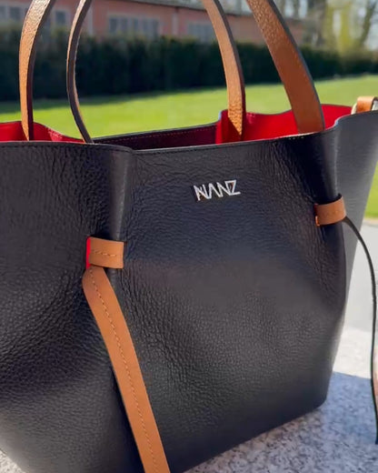 NANZ Élodie Noir Tan Leather Handbag