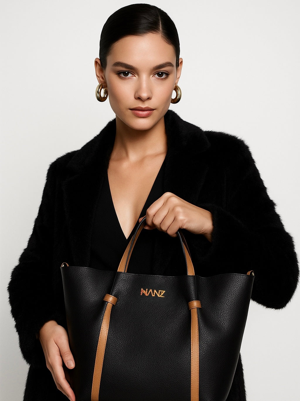 NANZ Élodie Noir Tan Leather Handbag