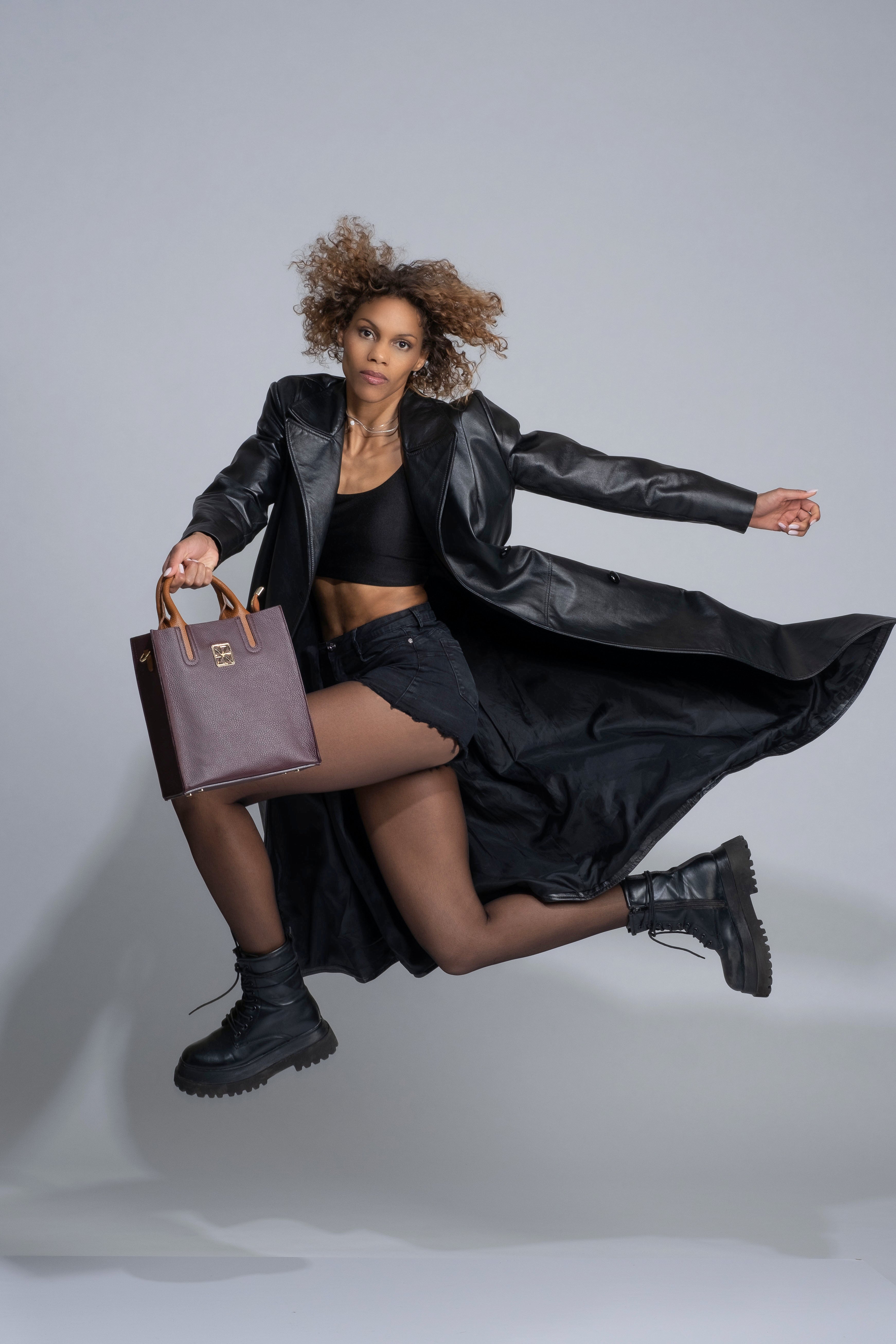 NANZ Milano Pebbled Leather Compact Tote - Burgundy