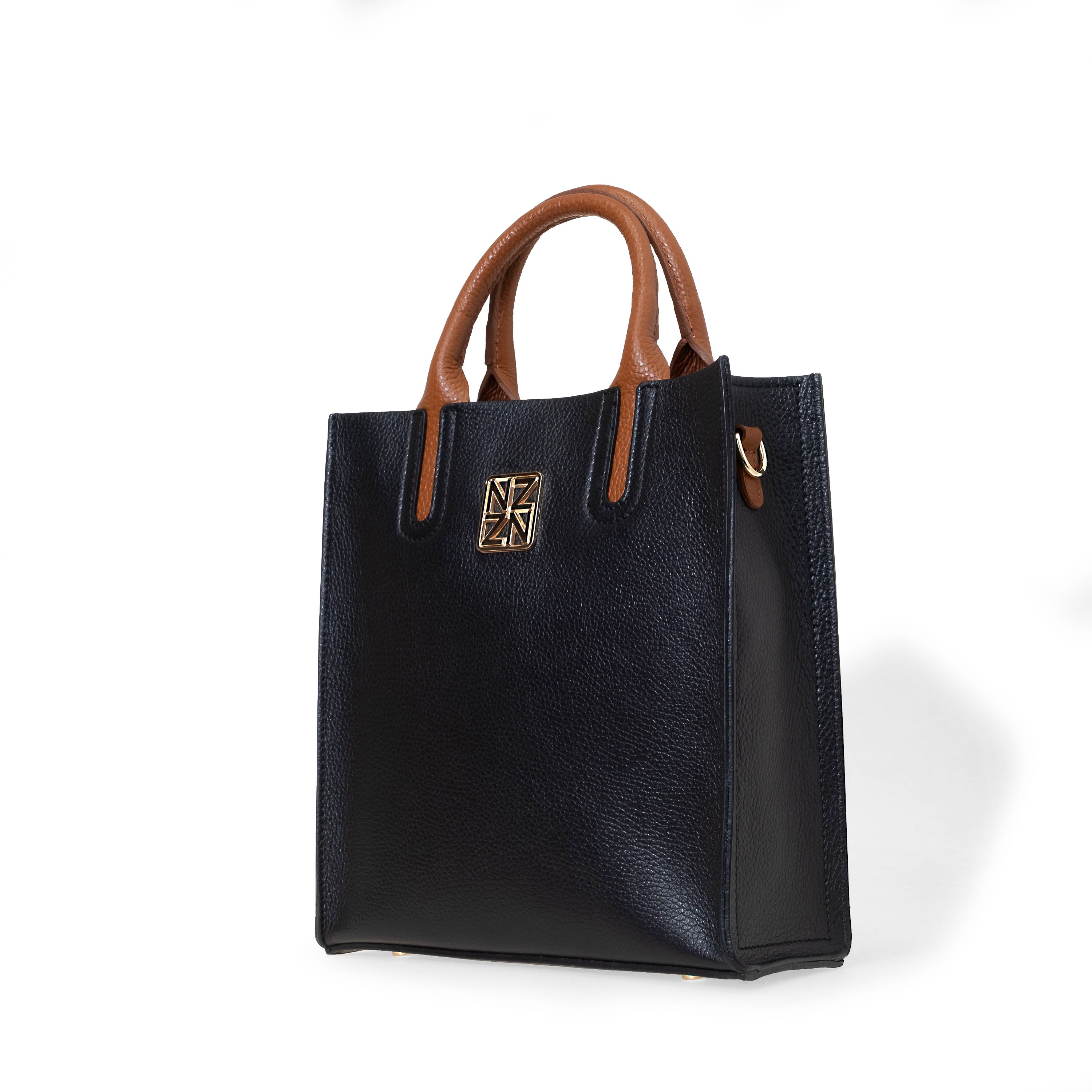 NANZ Milano Pebbled Leather Compact Tote - Black
