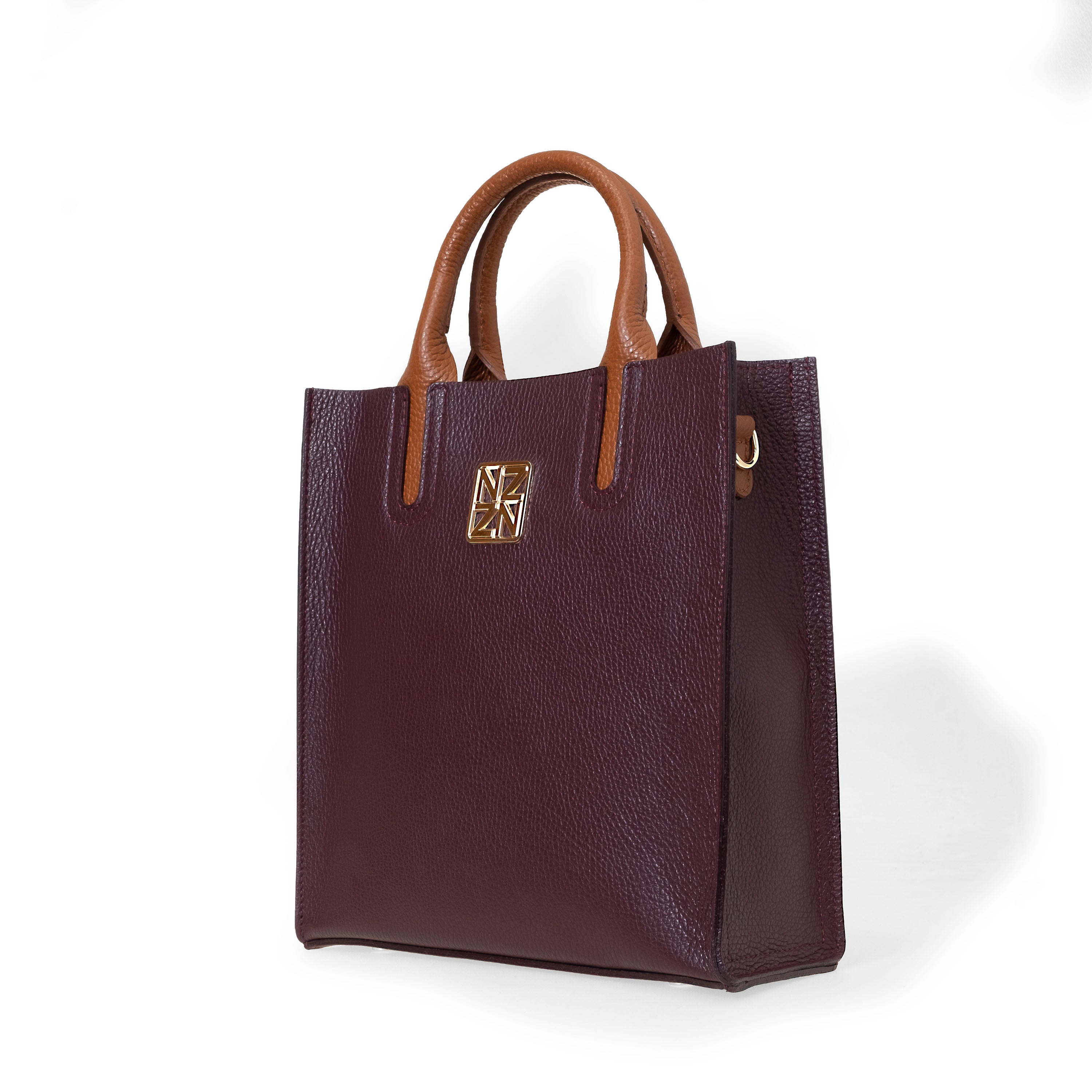 NANZ Milano Pebbled Leather Compact Tote - Burgundy
