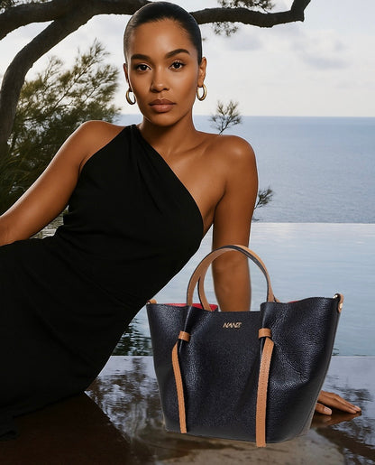 NANZ Élodie Noir Tan Leather Handbag