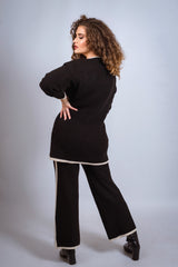 NANZ oversize knitted co ord set with edge line in black