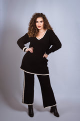 NANZ oversize knitted co ord set with edge line in black