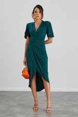 NANZ Elysia Angel Sleeve Wrap Midi Dress I Green