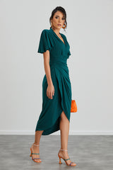 NANZ Elysia Angel Sleeve Wrap Midi Dress I Green