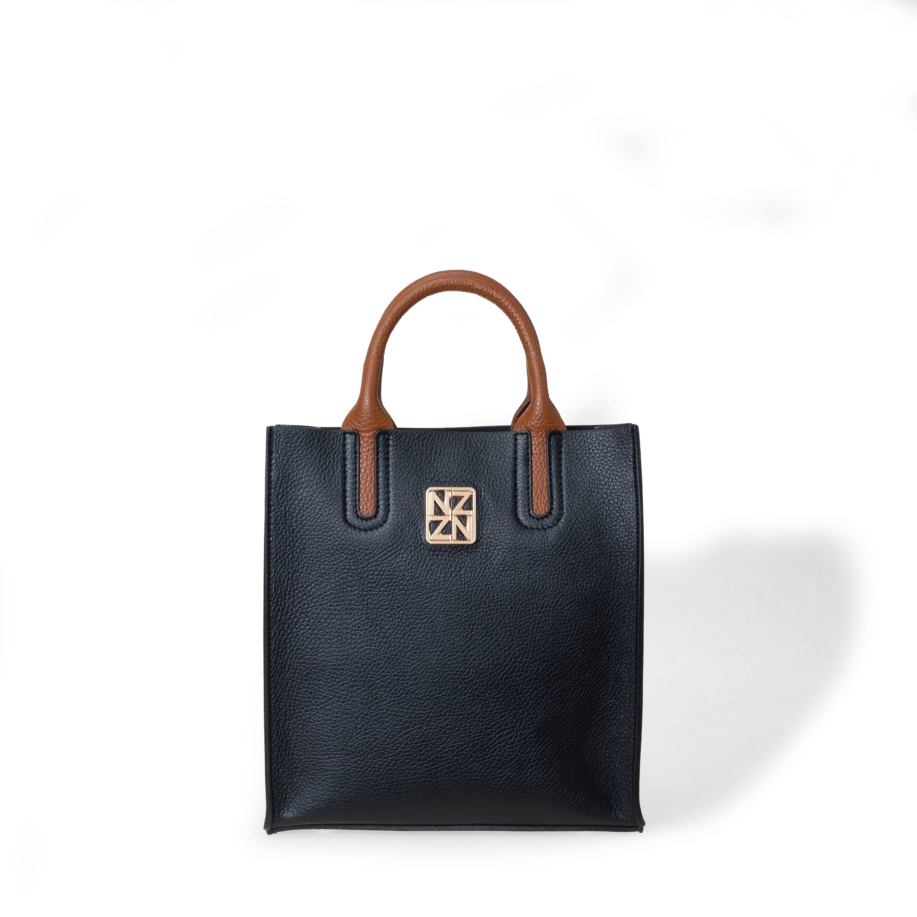 NANZ Milano Pebbled Leather Compact Tote - Black