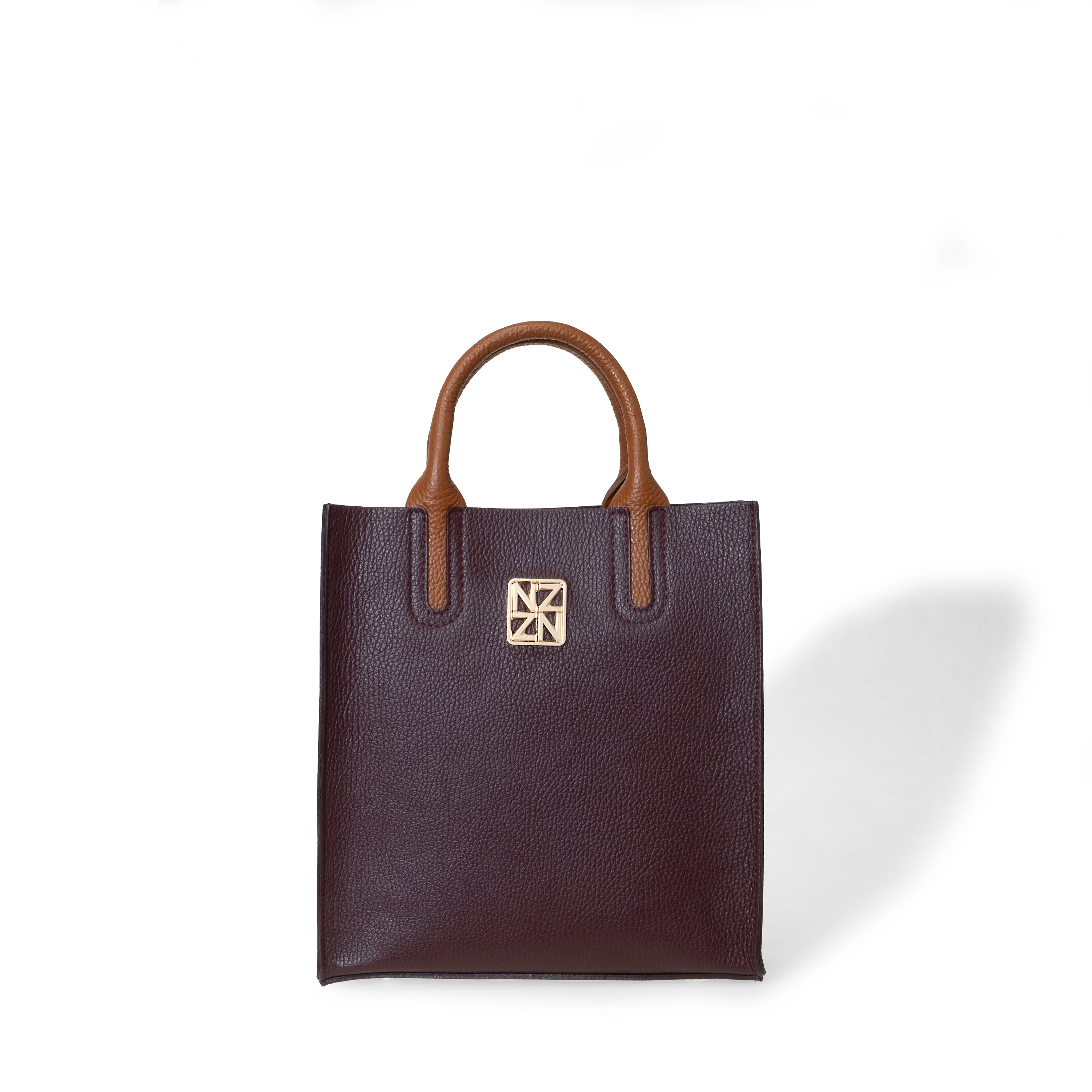 NANZ Milano Pebbled Leather Compact Tote - Burgundy