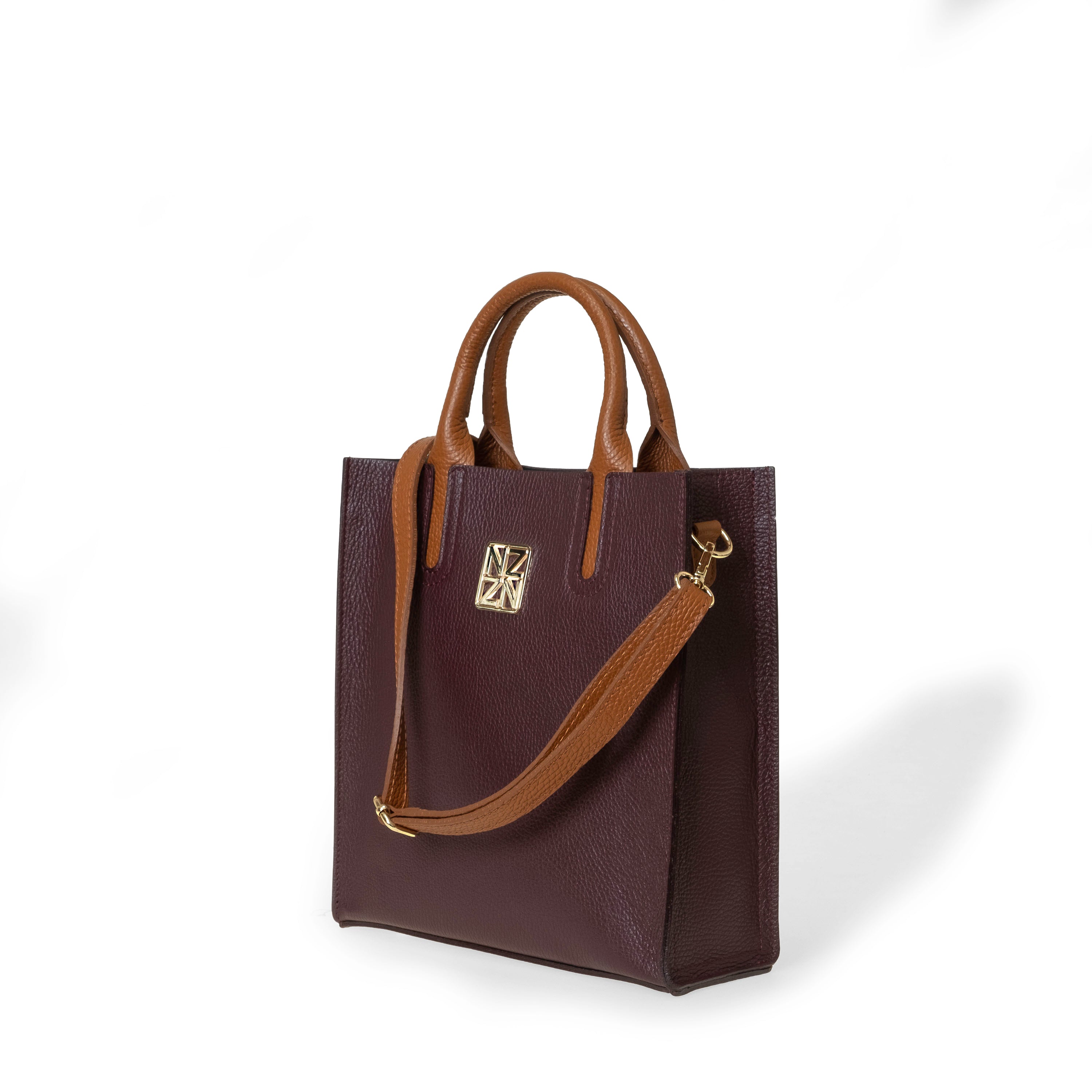 NANZ Milano Pebbled Leather Compact Tote - Burgundy