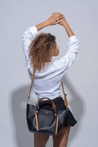 NANZ Élodie Noir Tan Leather Handbag