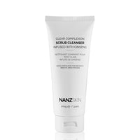 A tube of NANZSKIN Clear Complexion Scrub Cleanser infused with ginseng, designed for facial cleansing.