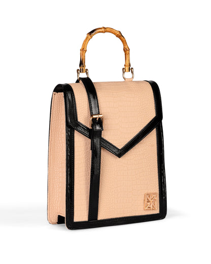 NANZ Noire Bamboo Handbag in Patternd Nude Beige