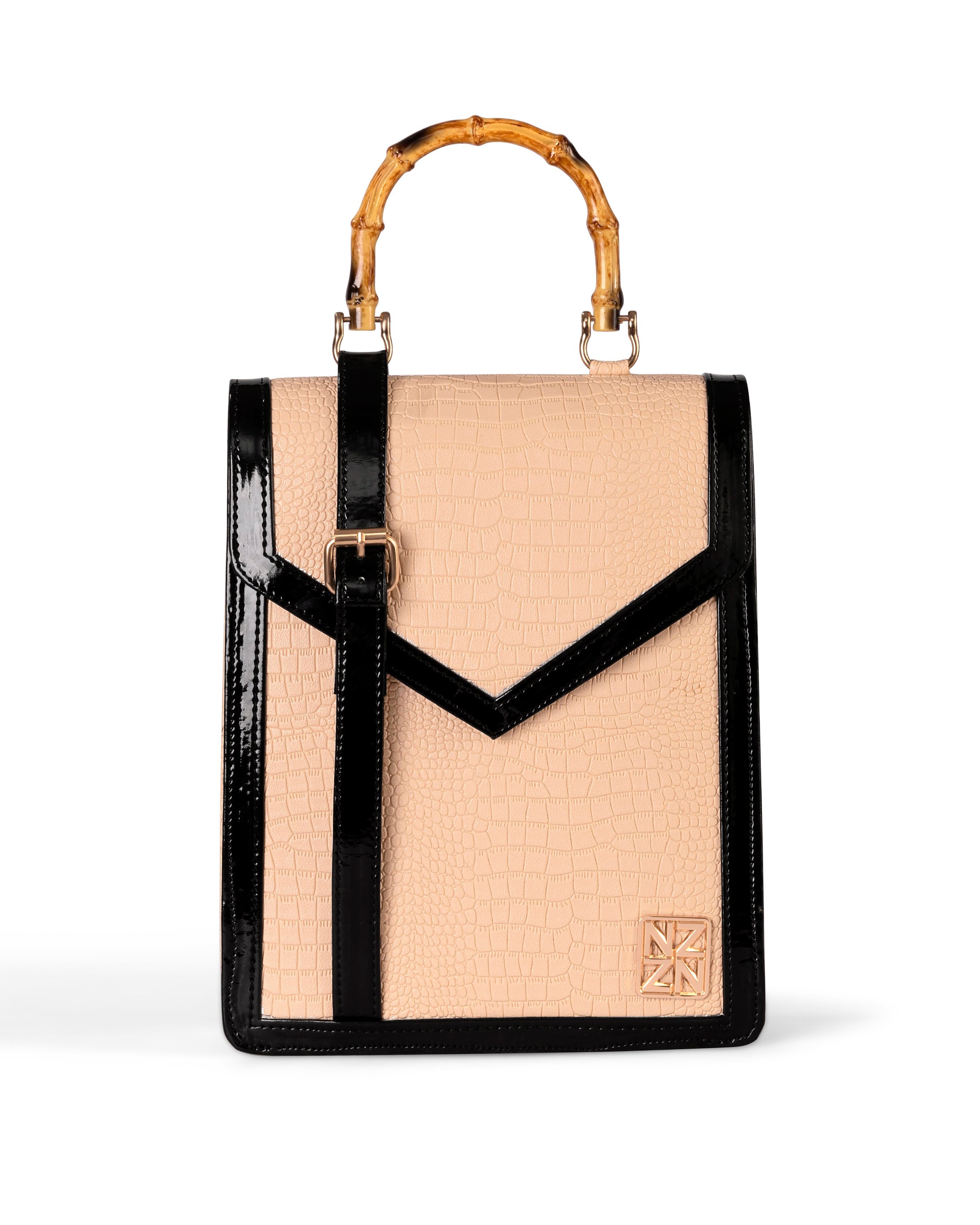 NANZ Noire Bamboo Handbag in Patternd Nude Beige
