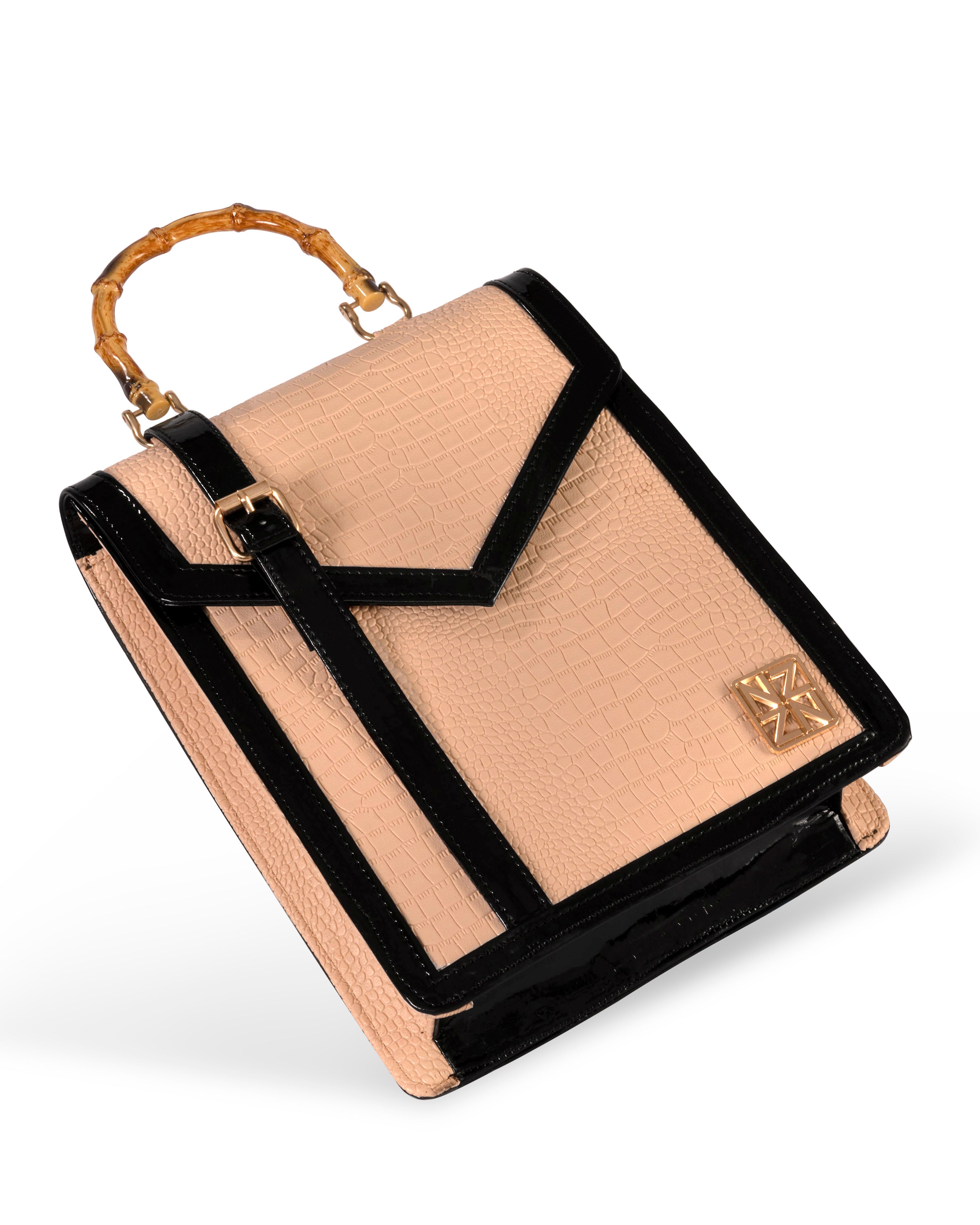 NANZ Noire Bamboo Handbag in Patternd Nude Beige