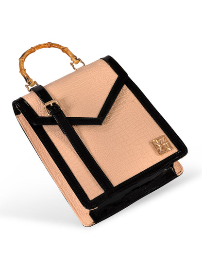 NANZ Noire Bamboo Handbag in Patternd Nude Beige