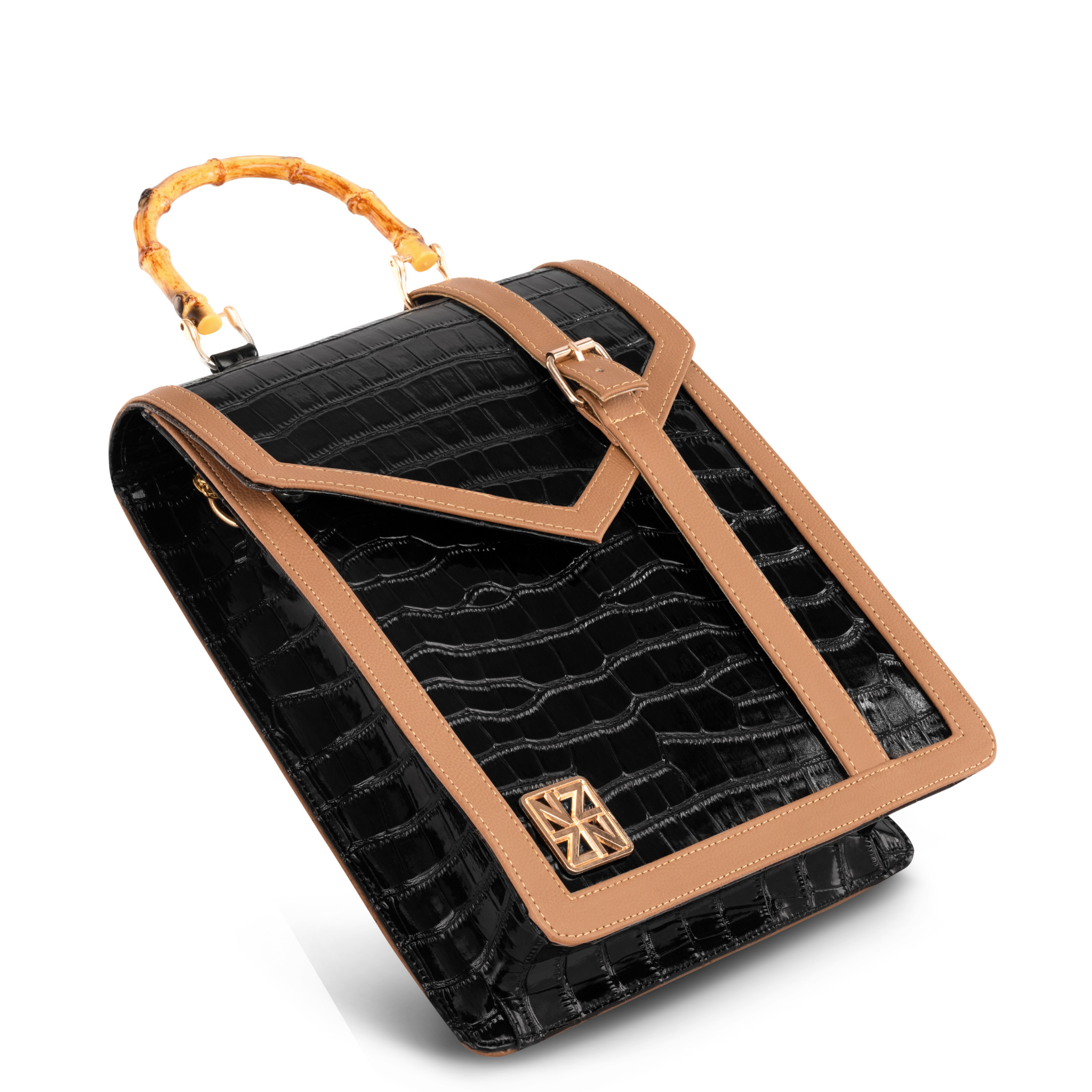 NANZ HERITAGE BAMBOO HANDBAG - Black