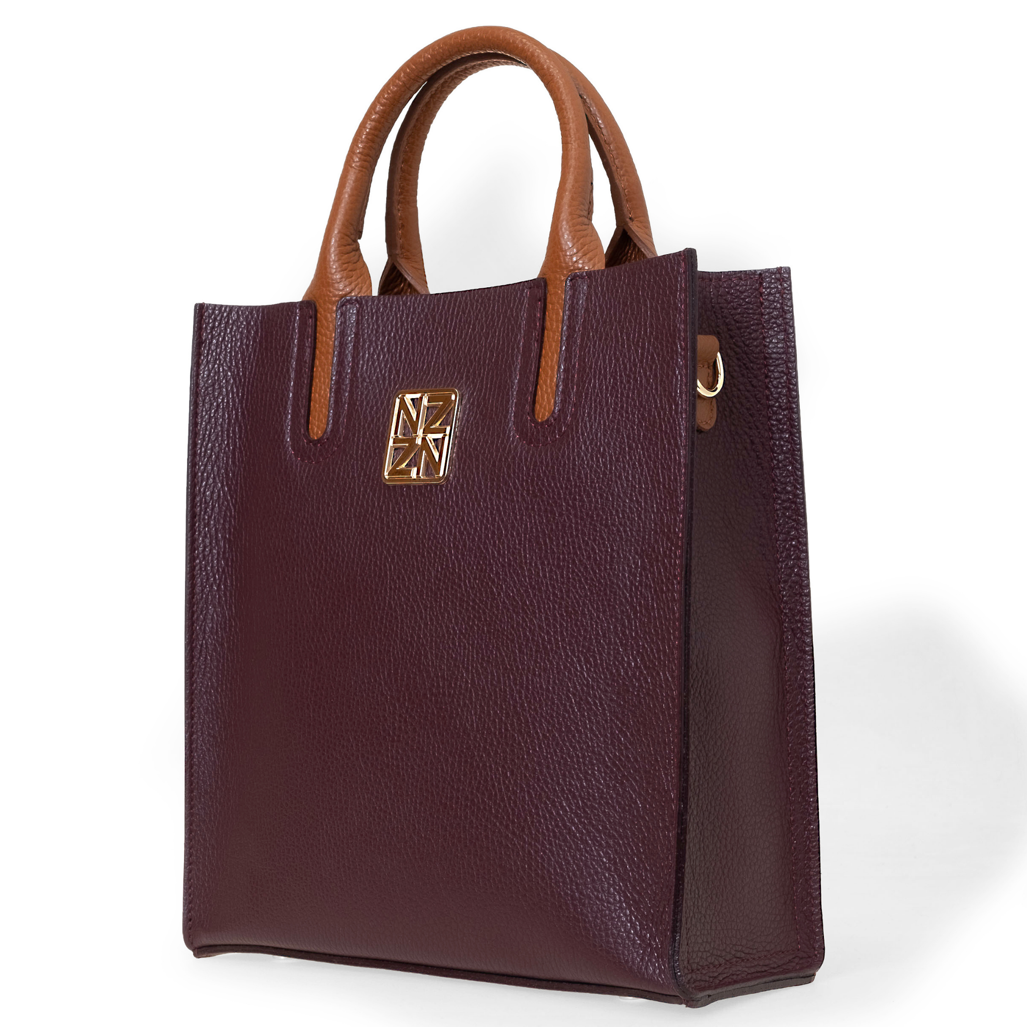NANZ Milano Compacte Tote van Gekorreld Leer - Bordeauxrood