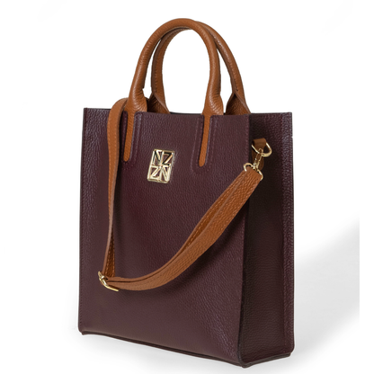 NANZ Milano Compacte Tote van Gekorreld Leer - Bordeauxrood