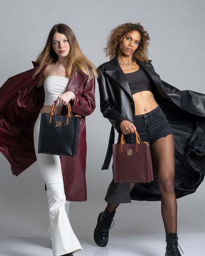 NANZ Milano Pebbled Leather Compact Tote - Burgundy