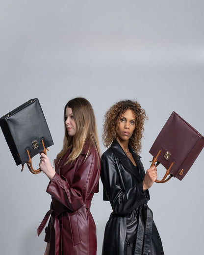 NANZ Milano Pebbled Leather Compact Tote - Burgundy