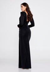 Long Sleeve Maxi Tulle Column Regular Black Evening Dress