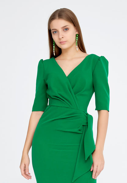 Robe de soirée verte régulière mi-longue en crêpe à colonne