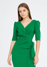 Mid-Length Midi Crepe Column Regular Green Evening Dress