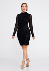 Long Sleeve Mini Chiffon Bodycon Regular Black Evening Dress