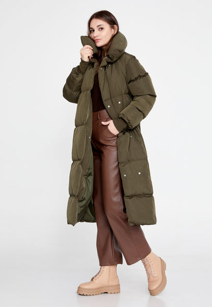 Manteau vert régulier en polyester de couleur unie